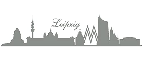 Samunshi® Wandtattoo Leipzig Skyline in 6 Größen und 19 Farben (150x35cm Mittelgrau)