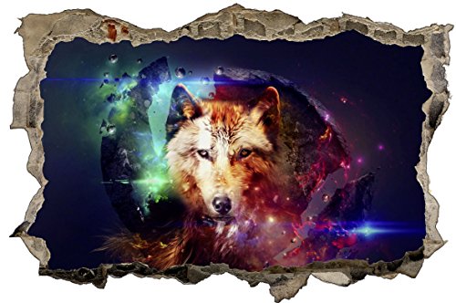 DesFoli Wolf Abstrakt 3D-Optik Wandtattoo 70 x 105 cm Wandbild Sticker Aufkleber D069