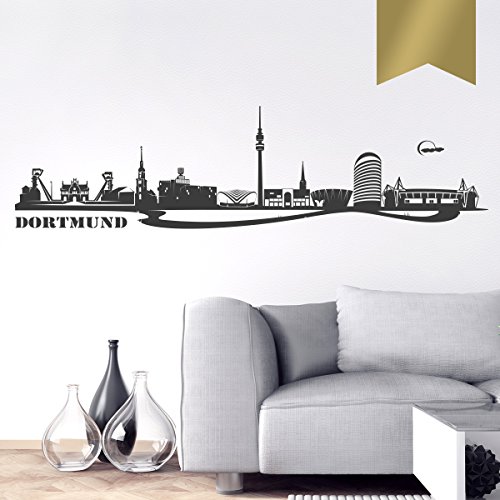 WANDKINGS Wandtattoo Skyline Dortmund (mit Sehenswürdigkeiten und Wahrzeichen der Stadt) 150 x 39 cm Gold - erhältlich in 33 Farben
