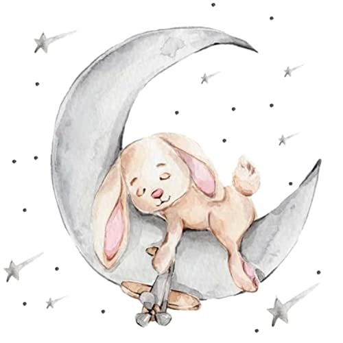 Generisch schlafender Hase auf Mond   Wandbild Wanddeko Babyzimmer für Jungen & Mädchen