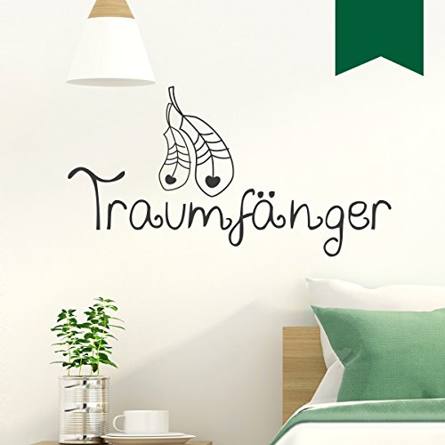 WANDKINGS Wandtattoo Traumfänger (mit 2 Federn und kleinen Herzen) 75 x 39 cm dunkelgrün - erhältlich in 33 Farben
