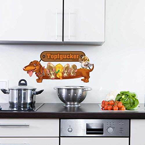 Sunnywall Aufkleber Küchenaufkleber Dekoration Küche Dackel Ratten Ente Papagei Topfgucker (Größe 2= 57 x 25 cm)