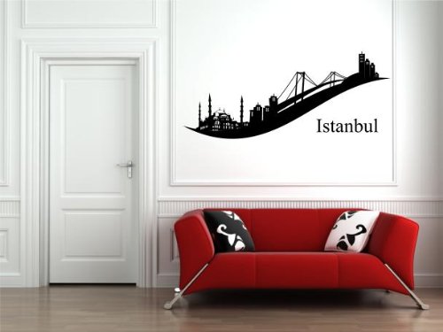 Wandtattoo Istanbul geschwungen tolle Skyline Wandaufkleber freie Farbwahl - Größe: 100cm x 43cm