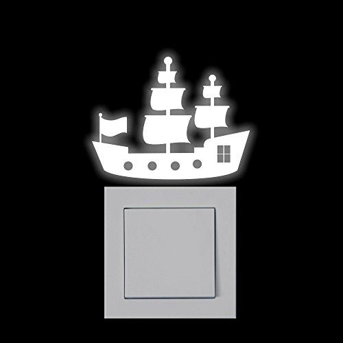 Leuchtendes Wandtattoo für Lichtschalter, sh005- selbstklebend Pirat - Schiff, Piratenschiff, Boot  - leuchtet im Dunkeln - Leuchtaufkleber, Leuchtfolie - Wandsticker nachleuchtend