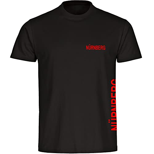 VIMAVERTRIEB® Herren T-Shirt Nürnberg - Brust & Seite - Druck: rot - Männer Shirt Fußball Fanartikel Fanshop - Größe: M schwarz