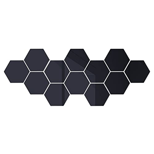 GNGR Hexagon Spiegel Umweltschutz Acryl Wandaufkleber Hintergrund Wanddekoration Spiegelaufkleber Blumenranke Aufkleber (Black, One Size)