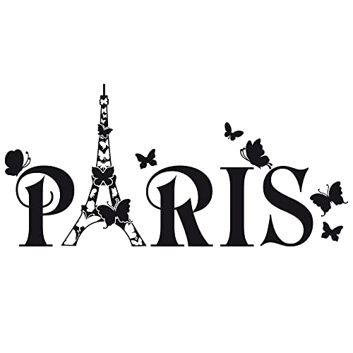 GRAZDesign Wandtattoo Paris Eiffelturm Schmetterling, Wohnzimmer, Jugendzimmer Mädchen Aufkleber,Kinderzimmer Wandaufkleber selbstklebend, Klebefolie Welt, 63x30cm, 056 lichtblau
