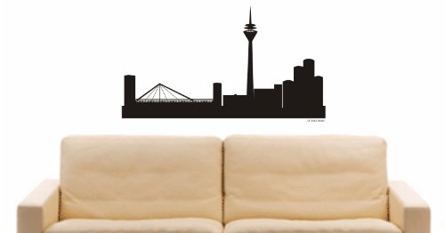 INDIGOS UG - Wandtattoo Wandsticker Wandaufkleber Aufkleber - Wandaufkleber e754 Skyline Stadt - Düsseldorf (Deutschland) Design 1-96x68 cm - schwarz - Dekoration Küche Bad Büro Hotel