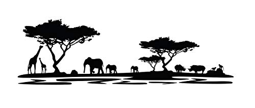 PrimeStick Premium Wandtattoo Wandaufkleber Afrika Elefanten Giraffen Nilpferde Maxi XXL 1,86m x 0,6 Motiv: #72 schwarz