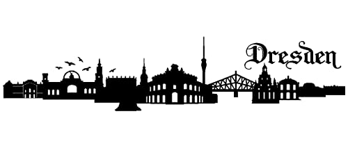 Samunshi® Wandtattoo Dresden Skyline Wandaufkleber in 6 Größen und 19 Farben (120x26cm schwarz)