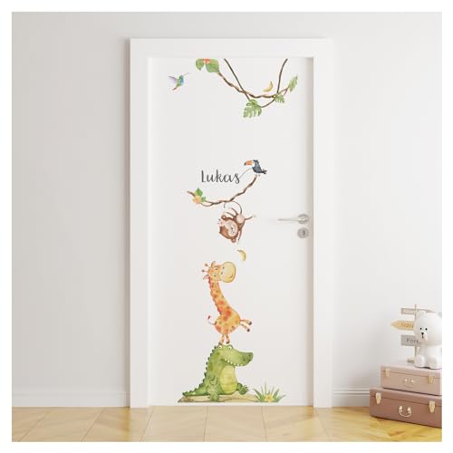 Little Deco Türaufkleber mit Namen Wandsticker Kinderzimmer Safari Tiere Wandtattoo Babyzimmer selbstklebend Wanddeko DL876-1