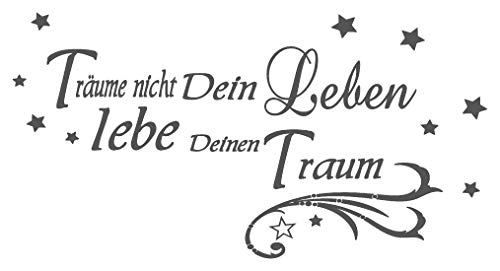 timalo® Wandtattoo fürs Wohnzimmer 'Träume nicht Dein Leben – leben Deinen Traum - Sprüche mit Sternen' | 68023-a1-schellgelb-58x29