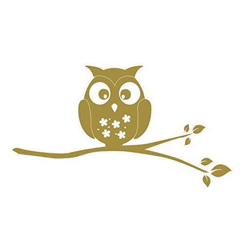 kleb-Drauf | 1 Eule auf AST | Gold - glänzend | Wandtattoo Wandaufkleber Wandsticker Aufkleber Sticker | Wohnzimmer Schlafzimmer Kinderzimmer Küche Bad | Deko Wände Glas Fenster Tür Fliese