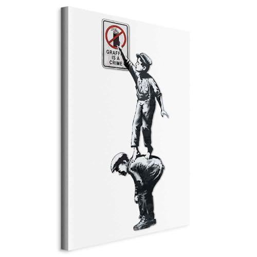 murando - Akustikbild Banksy Graffiti is a crime Bilder Akustikschaum Hochleistungsschallabsorber Schallschutz Leinwand 1 tlg Wandbild Raumakustik Schalldämmung Kinderzimmer