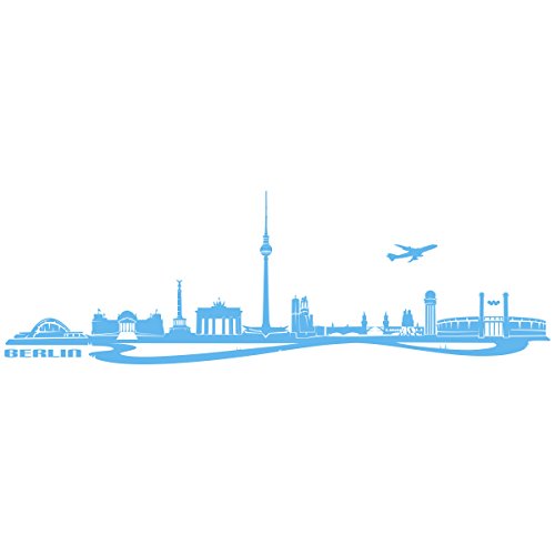 WANDKINGS Wandtattoo Skyline Berlin (mit Sehenswürdigkeiten und Wahrzeichen der Stadt) 140 x 44 cm lichtblau - erhältlich in 33 Farben
