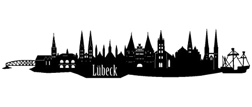 Samunshi® Wandtattoo Lübeck Skyline Wandaufkleber in 6 Größen und 19 Farben (120x24cm schwarz)