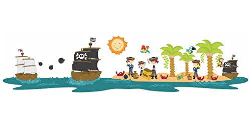 Samunshi® Pirateninsel Piraten Piratenschiff Wandtattoo Wandaufkleber Kinderzimmer in 2 Größen (130x30cm Mehrfarbig)