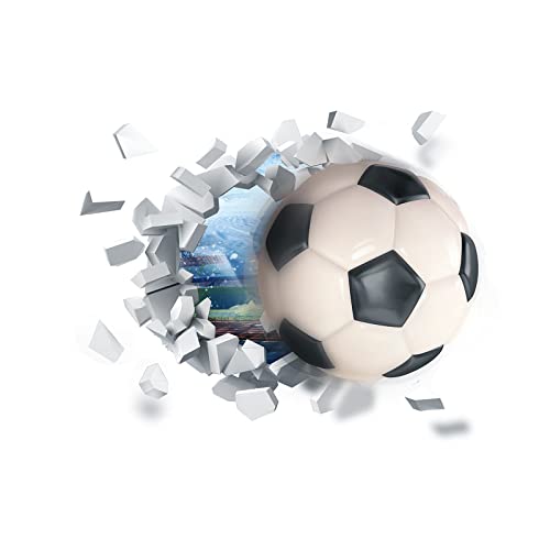 YunBey 3D Wandtattoo Fußball, Fussball Poster Wandtattoo Jugendzimmer Junge, Wand Deko Fussball Aufkleber, Durchbruch Wandsticker für Kinderzimmer Schlafzimmer