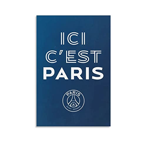 PSG Chants Ici Cest Paris Fußballkunst Vintage Poster Leinwanddruck Wandkunst Retro Dekorative Gemälde für Zuhause Schlafzimmer Wohnzimmer Dekoration 30 x 45 cm