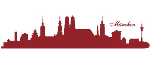 Skyline4u Wandtattoo München mit Sehenswürdigkeiten 50 x 11,7cm dunkelrot