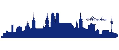 Skyline4u Wandtattoo München mit Sehenswürdigkeiten 50 x 11,7cm königsblau