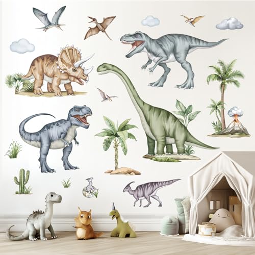 decalmile Wandtattoo XXL Dinosaurier Groß Wandaufkleber Kinder Dino Dschungel Palme Baum Wandsticker kinderzimmer Jungen Schlafzimmer Wohnzimmer Wanddeko