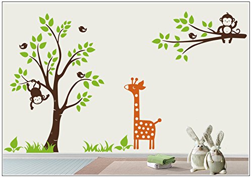 Deco-idea Wandtattoo wandaufkleber kinderzimmer Baum Vogel Giraffe AFFE wbm59(weitere Farben per Nachricht, set4:ca.100x150cm und ca.100x54cm (Hoch))