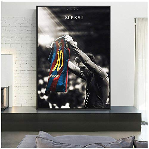 kwydle Fußball Sport Star Lionel Messi Retro Leinwand Gemälde Poster und Drucke Wandkunst Bild für Wohnzimmer Home Decor Cuadros (50 x 70 cm) ohne Rahmen