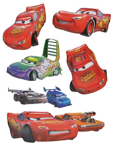 6 TLG. Set: 3-D Wandtattoo/Fensterbild/Sticker - Disney Cars Lightning McQueen - wasserfest - selbstklebend Pop-Up Aufkleber Wandsticker Auto