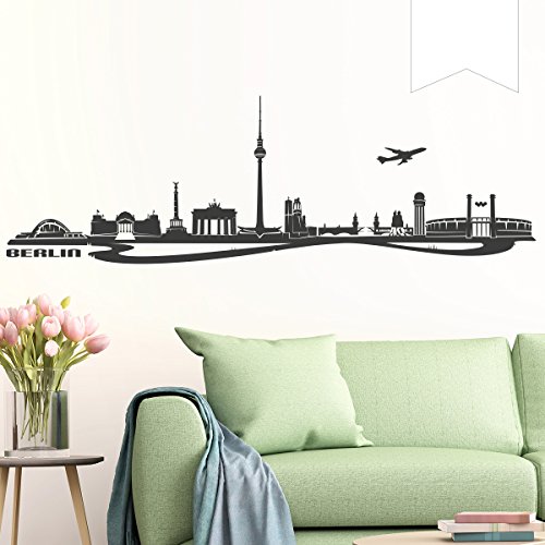 Wandkings Wandtattoo Skyline Berlin (mit Sehenswürdigkeiten und Wahrzeichen der Stadt)  110 x 34 cm weiß - erhältlich in 33 Farben