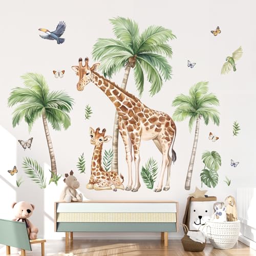 wondever Wandtattoo Safari Tiere Giraffe Wandaufkleber Dschungel Tiere Palme Baum Groß Wandsticker Wanddeko für Kinderzimmer Babyzimmer Schlafzimmer