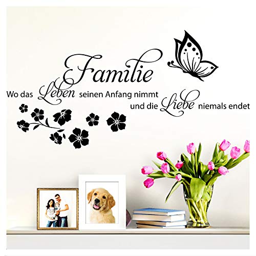Wandaro Wandsticker Spruch Familie ist.. Liebe | schwarz 75 x 36 cm | Wandaufkleber Flur Wandspruch Wohnzimmer Wandtattoo Aufkleber W3470