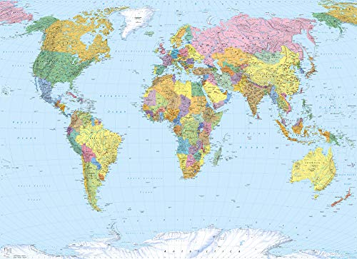 Komar Fototapete | WORLD MAP | 270 x 188 cm | Tapete, Wand, Dekoration, Wandbelag, Wandbild, Wanddeko, Landkart, Weltkarte | 4-050