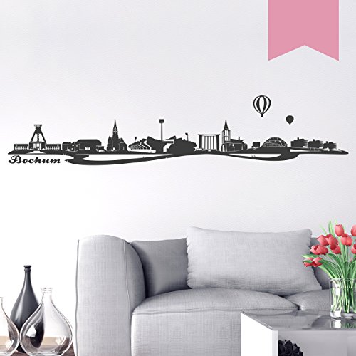 WANDKINGS Wandtattoo Skyline Bochum (mit Sehenswürdigkeiten und Wahrzeichen der Stadt) 185 x 37 cm Hellrosa - erhältlich in 33 Farben