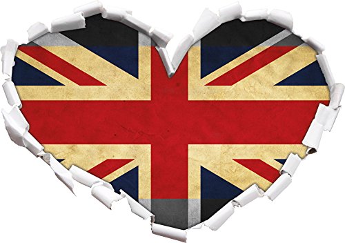 Stil.Zeit Landesflagge von England schwarz/weiß Herzform im 3D-Look, Wand- oder Türaufkleber Format: 62x43.5cm, Wandsticker, Wandtattoo, Wanddekoration