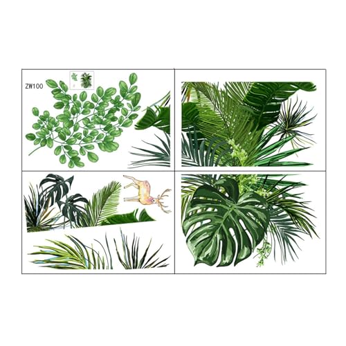 Stil Blume & Hirsch Monstera Wandtattoo: A und Natur Wandkunst Dekoration mit stilisiertem Blumen-Hirsch und Monstera-Design, Herbstaufkleber für Wand (Grün, Einheitsgröße)