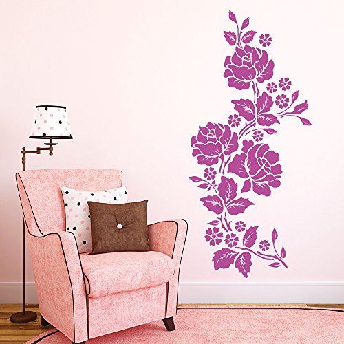 Wandtattoo-Loft „Rosen Blumenranke“ Dekoblumen / 54 Farben / 3 Größen/orange / 80 x 173 cm