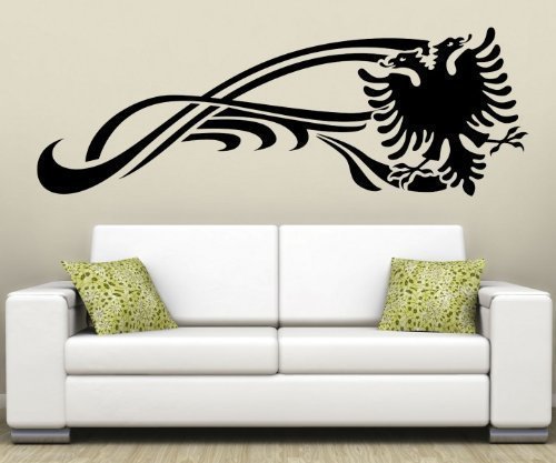 Wandtattoo albanischer Adler Albanien Shqiponjë Tattoo Wandbild Aufkleber 5U003, Farbe:Schwarz Matt;1x Länge:140cm