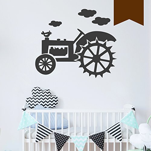 WANDKINGS Wandtattoo Traktor mit Hahn und 3 Wolken 40 x 34 cm braun - erhältlich in 33 Farben