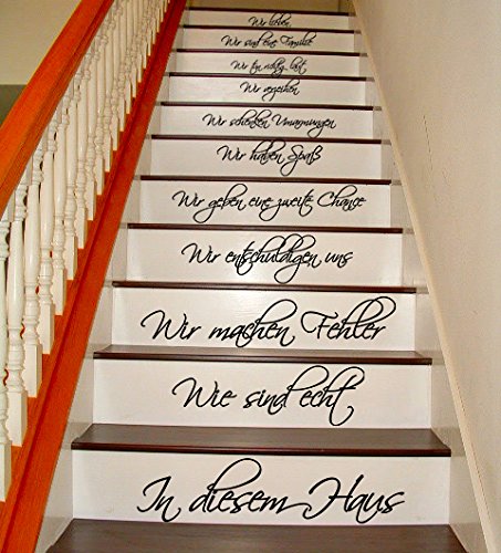 (62 x 110 cm) In Diesen Haus Wir Lieben, Wir sind eine Familie, Schriftzug Zitat, Treppen Aufkleber Oder Wandtattoo, Vinyl, Motiv in Deutsch Sprache