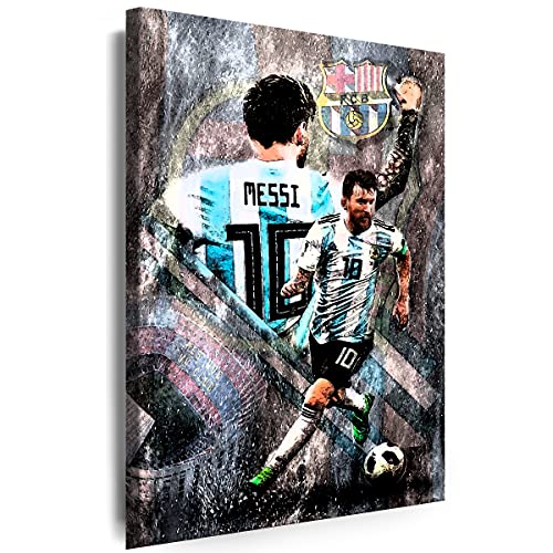 Julia-Art - Bilder Lionel Messi Fußball 100 x 70 cm Leinwandbilder XXL - 1 Teilige Wandbilder Kunstdrucke w-a-2064-16