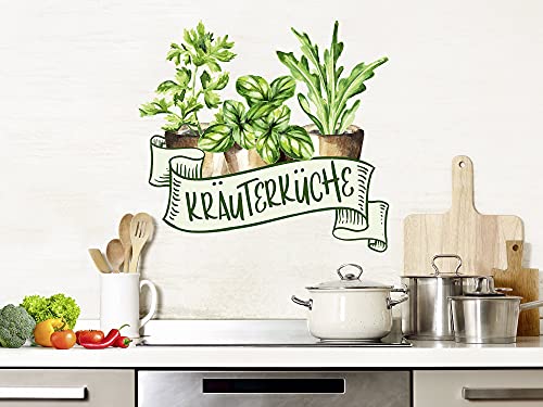 Wandtattoo Küche Kräuterküche mit Kräutern, Wandaufkleber Esszimmer, Küchenaufkleber / 32x30cm