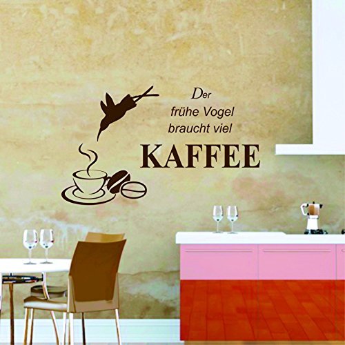 greenluup® Wandtattoo Spruch der frühe Vogel braucht viel Kaffee Küche Esszimmer Schlafzimmer in Braun
