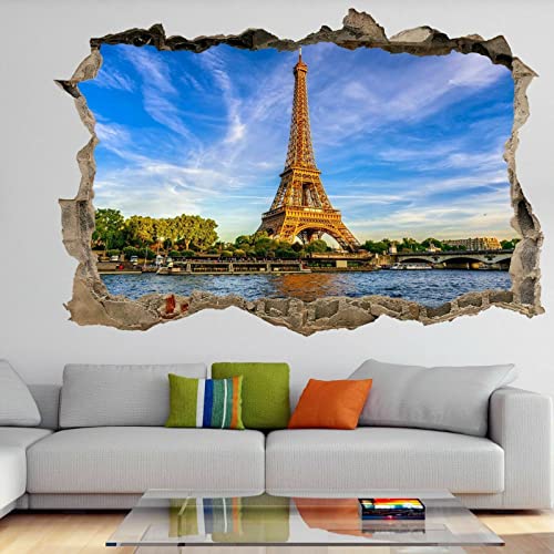 Eiffelturm Fluss Paris Frankreich 3D Wandkunst Aufkleber Wandtattoo Poster
