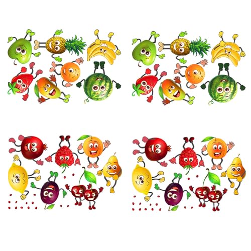 4Pcs Wandtattoo Küche Obst Lustige Obst-Wandaufkleber Kühlschrank Sticker Wandaufkleber Wassermelone, Banane, Ananas, Mango Und Zitrone Küche Esszimmer Kühlschrank Schrank Wanddeko