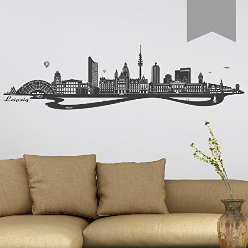 Wandkings Wandtattoo  Skyline Leipzig  220 x 58 cm mittelgrau - erhältlich in 33 Farben