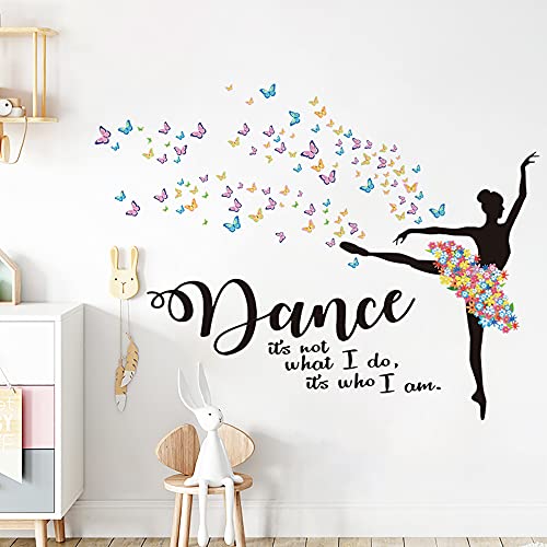 Runtoo Wandtattoo Tanzende Mädchen Ballett Wandsticker Blume Schmetterling Zitate Wandaufkleber Kinderzimmer Babyzimmer Schlafzimmer Wanddeko