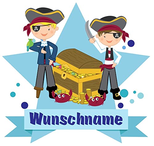 Samunshi® Piraten Wandtattoo Türschild mit Name personalisierbar Kinderzimmer Türaufkleber Baby Wandaufkleber - 25x22cm mehrfarbig