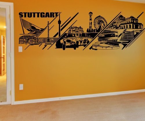 Wandtattoo Stuttgart Stadt Deutschland Skyline Wand Aufkleber Wandbild 1M621, Farbe:Gelbgrün glanz;Skyline Länge:160cm