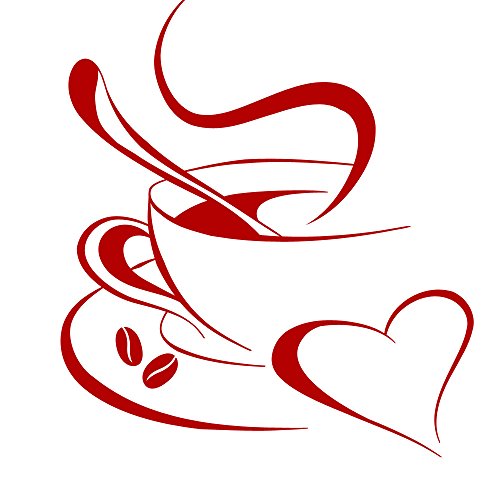 Grandora Wandtattoo Kaffetasse Herz I rot (BxH) 40 x 45 cm I Kaffee Tasse Bohnen selbstklebend Küche Aufkleber Wandaufkleber Wandsticker W3040